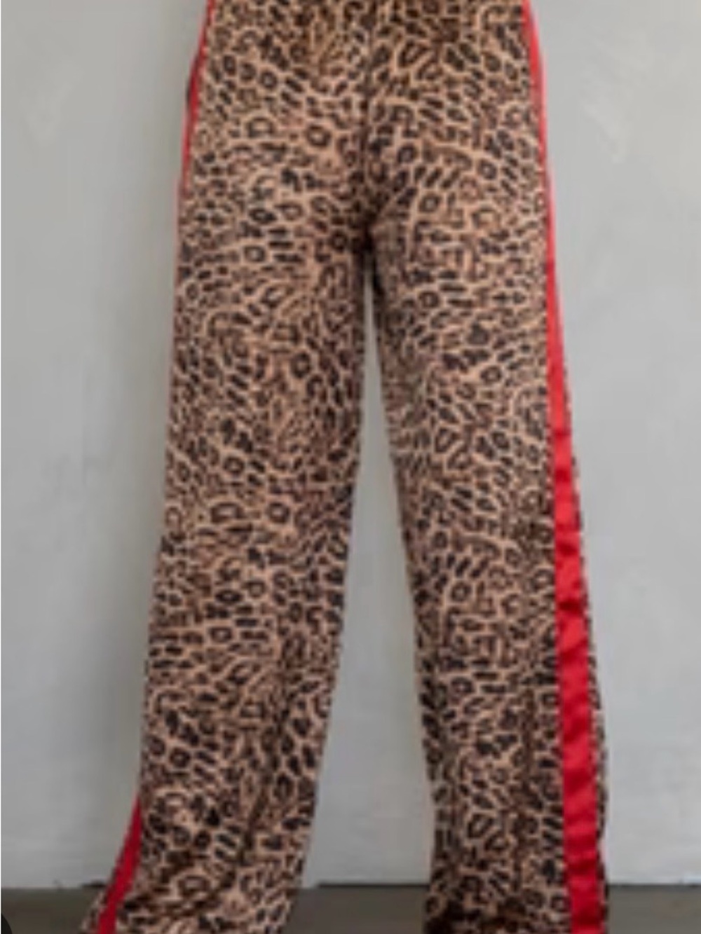 Things Betwen Satin Leopard Print drawstring Pants with Red Side Stripe
